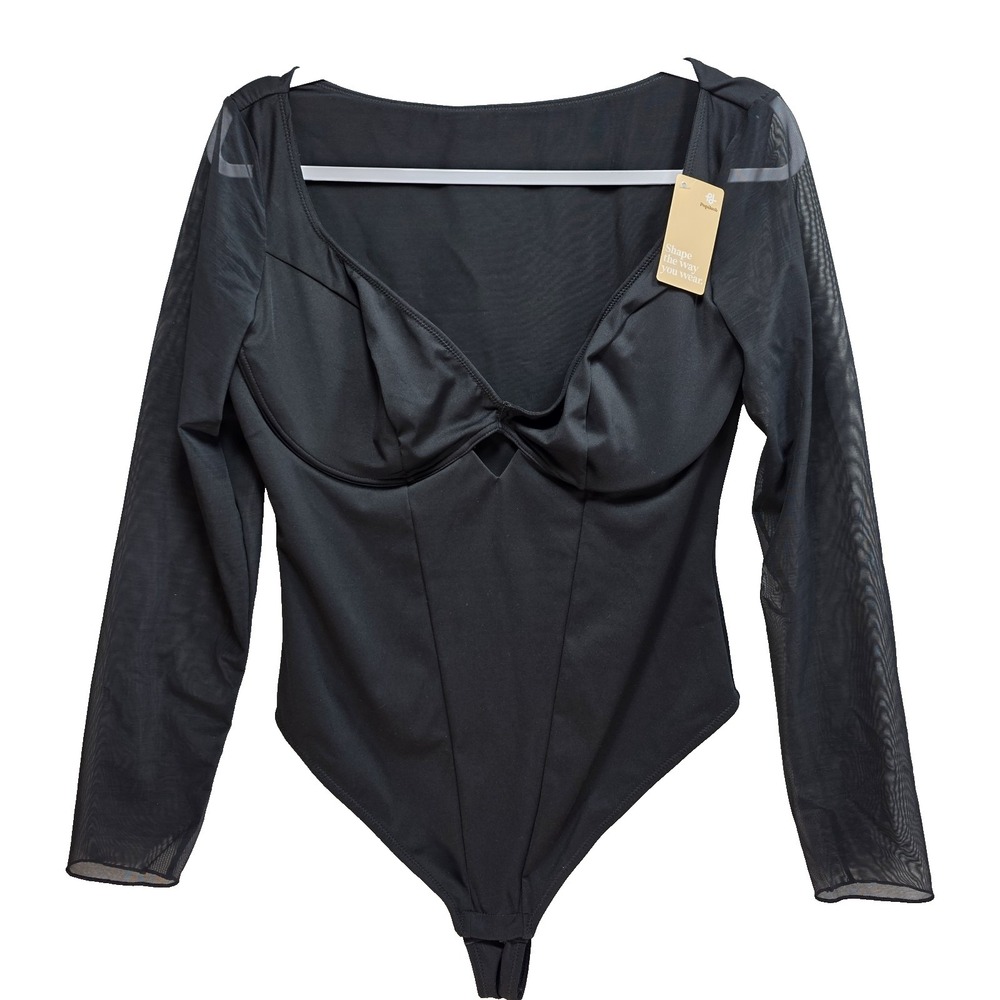 Popilush Mesh Corset Bodysuit Womens XL Shapewear Goth Witchy Vamp Black New